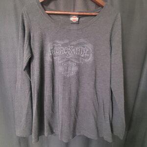 HARLEY DAVIDSON AEROSMITH LONG SLEEVES TSHIRT. HEATHERED BLACK GRAY. XL